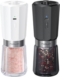 FORLIM Gravity Electric Salt and Pepper Grinder Set with 2-Speed Grinding, 800mAh Rechargeable, Upgraded Auto-Reverse Clean After Stop, Automatic Pepper Mill Grinder with White LED, Black & White