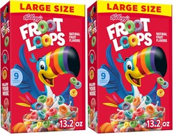 Kellogg's Froot Loops Breakfast Cereal, Fruit Flavored, Breakfast Snacks with Vitamin C, Large Size, Original, 13.2oz Box (1 Box) (Pack of 2)