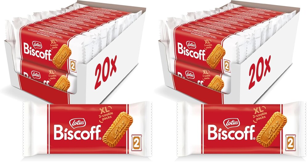 Lotus Biscoff Cookies, Caramelized Biscuit Cookie Snack, Dispenser Box (20 sleeves of 2 extra large cookies) Vegan, 0.9 Ounce (Pack of 40)