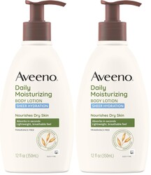 Aveeno Sheer Hydration Daily Moisturizing Fragrance-Free Lotion with Nourishing Prebiotic Oat, Fast-Absorbing Body Moisturizer for Dry Skin with Lightweight, Breathable Feel, 12 fl. oz (Pack of 2)