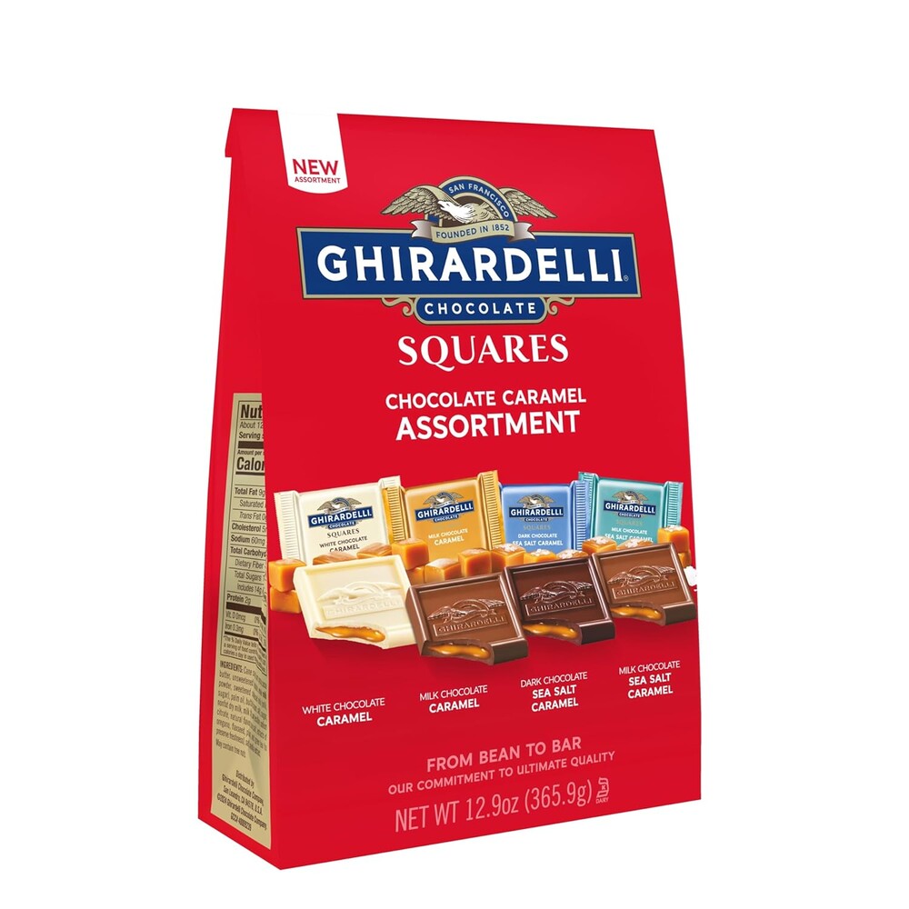 GHIRARDELLI Chocolate Caramel SQUARES Assortment, 12.9 oz Bag Premium Milk, Dark, and White Chocolate with Luscious Caramel Filling