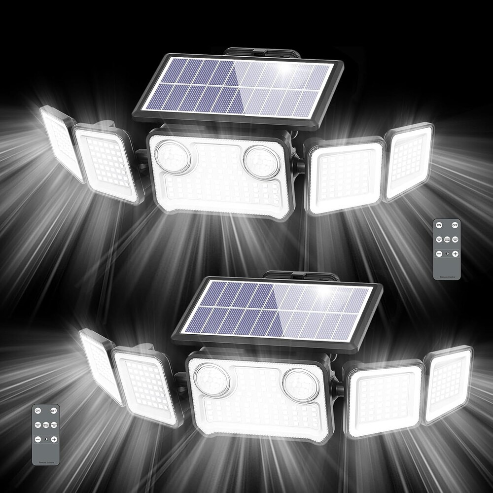 Onforu 6000LM Solar Lights Outdoor, 5 Heads Solar Security Lights with Remote Control, IP65 Waterproof Motion Sensor Lights 3 Modes Flood Lights for Wall, Porch, Yard, Outside, 2 Pack
