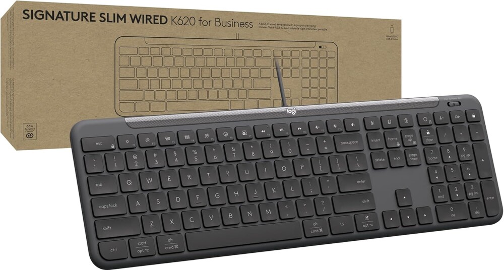 Logitech Signature Slim Wired K620 for Business, Full-Size Keyboard, USB-C Plug-and-Play, Laptop-Style, Scissor Keys, Windows/Mac/Chrome/PC/laptops - Graphite