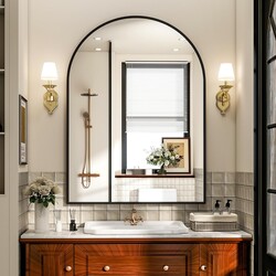 Arch Bathroom Mirror, 24x36 inch Arched Bathroom Mirror/Wall Mounted Vanity Mirror - Arch Metal Frame Wall Mirror for Bathroom Bedroom Living Room, Black