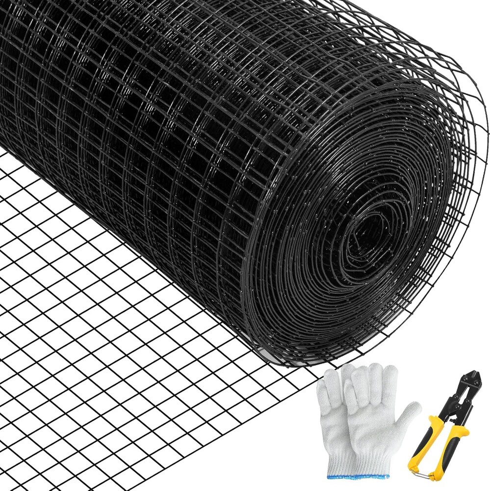 VEVOR Hardware Cloth, 36" x 50' & 1"x1" Mesh Size, Galvanized Steel Vinyl Coated 16 Gauge Welded Wire w/A Cutting Plier & A Pair of Fabric Gloves, for Garden Fencing & Pet Enclosures, Black
