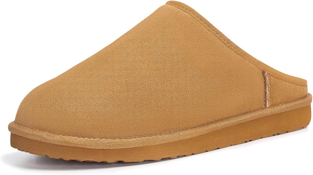 FITORY Men’s Winter Genuine Leather Slippers, Comfy Memory Foam Suede Shoes with Warm Fleece-Lined for Indoor and Outdoor Size 7-14