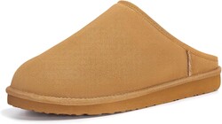 FITORY Men’s Winter Genuine Leather Slippers, Comfy Memory Foam Suede Shoes with Warm Fleece-Lined for Indoor and Outdoor Size 7-14