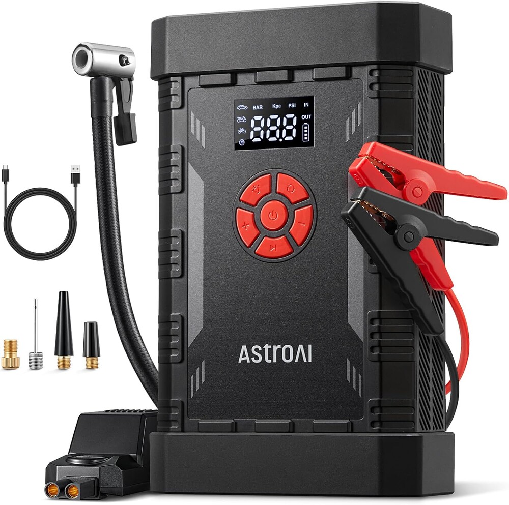 AstroAl A30 Jump Starter with Air Compressor, 4000A &150PSI Portable Car Battery Jump Starter (10.0 Gas/8.0LDiesel) with Tire Inflator, 12V Battery Charger, 18W Quick Charge, Jumper Cables, Lights