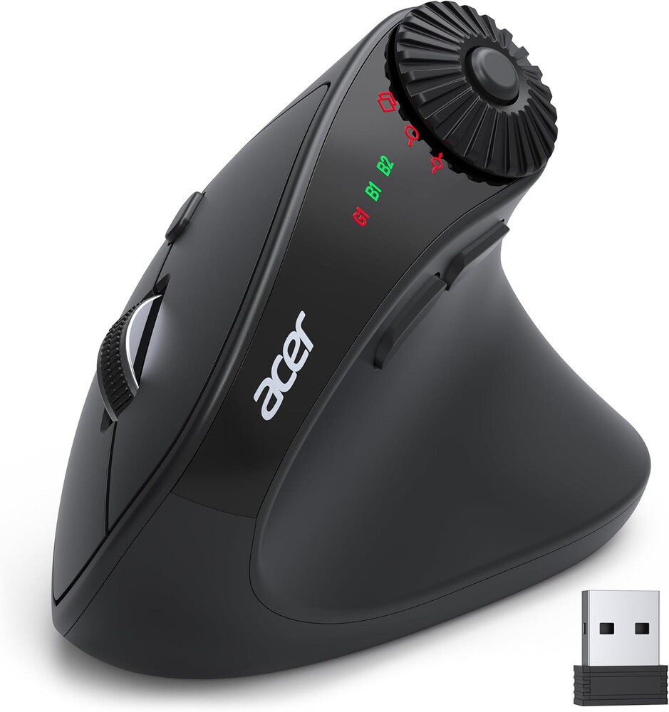 acer Ergonomic Mouse Wireless with Side Scroll Wheel, Bluetooth Mouse for Laptop(BT5.2+2.4GHz), Office Vertical Computer Mice, Small to Medium Sized Hands Ergo Mice, 8 Buttons for PC and Desktop