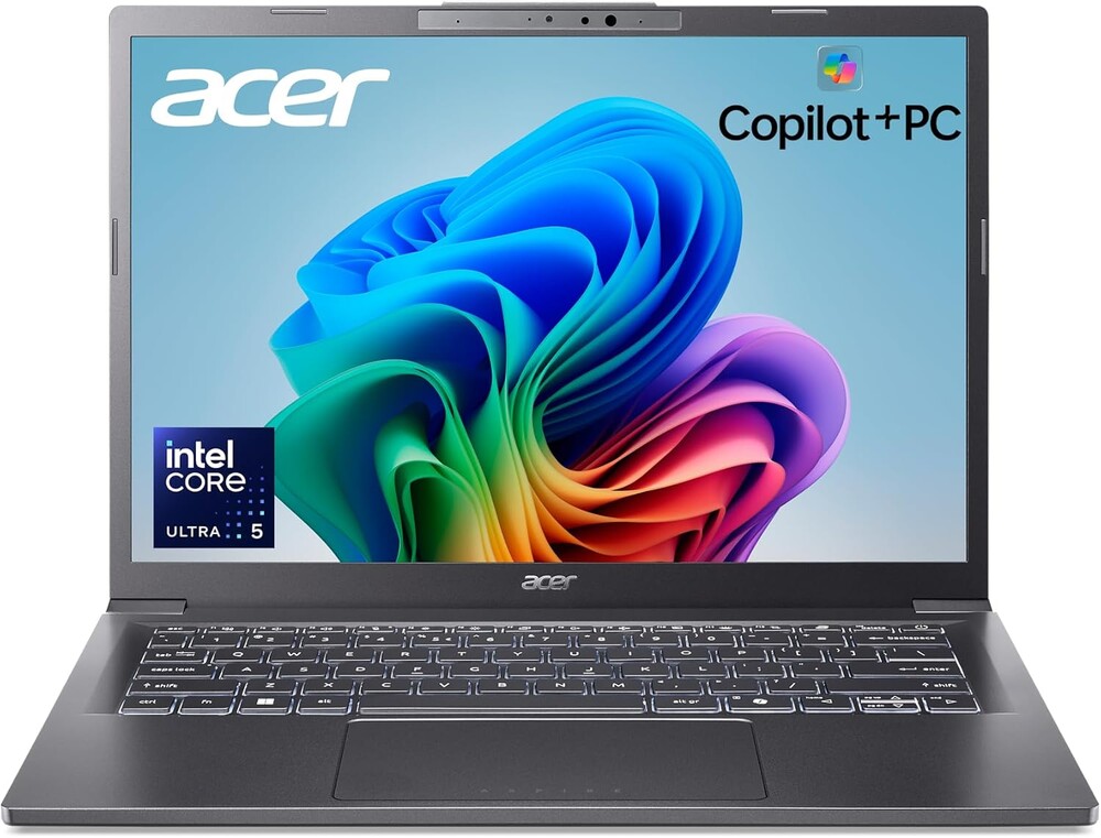 acer Aspire 14 AI Copilot+ PC | 14" WUXGA Display | Intel Core Ultra 5 Processor 226V | NPU: Up to 40 Tops - GPU: Up to 53 Tops | Intel ARC 130V | 16GB LPDDR5X | 512GB SSD | Wi-Fi 6E | A14-52M-51S1