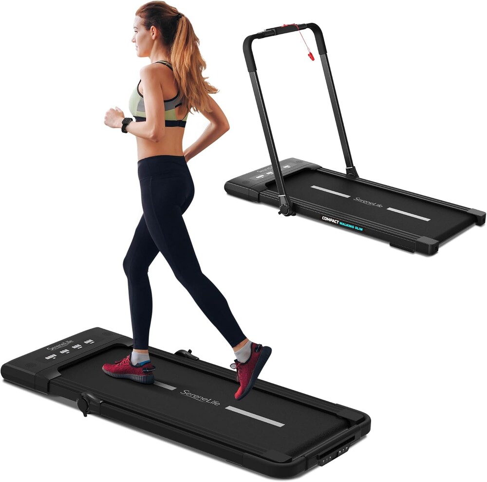 SereneLife Foldable 2 in1 Treadmill & Walking Pad with Remote Control, Speed 7.6 MPH Compact Under Bed, 2.5 HP, App Support, Easy Assembly and Storage, for Walking or Jogging, 265lbs Capacity