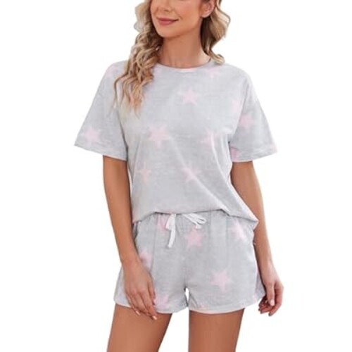 Kabento Womens Pajama Sets Short Sleeve Sleepwear Soft Cotton Pj Lounge Outfits Sets with Pockets