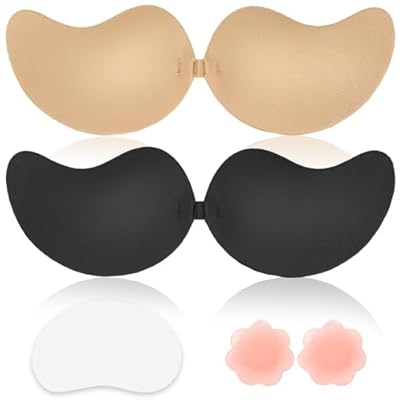 Adhesive Bra Sticky Backless Strapless Invisible Push Up Stick on Bras for Women Dresses 2 Pair Reusable Nipple Cove