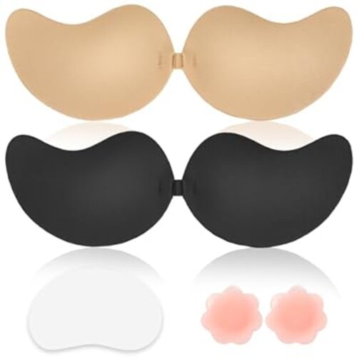 Adhesive Bra Sticky Backless Strapless Invisible Push Up Stick on Bras for Women Dresses 2 Pair Reusable Nipple Cove