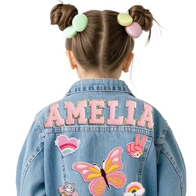 Personalized Kids Denim Jacket with Name and Multiple Element Patches, Back to School Outfits for Girls and Boys, Customized Name Outerwear Birthday Gift for Girls Boy Baby Shower, Toddler Clothes 1-8