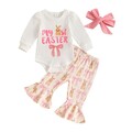 YINGISFITM Easter Baby Girl Outfit My First Easter Bunny Onesie Romper Bell Bottoms Pants Newborn Easter Clothes