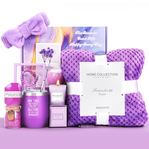 Birthday Gifts for Women, Self Care Gifts Get Well Soon Gifts,Lavender Spa Flannel Blanket Gift Set, Gift For Female Friend, Mom, Wife, Girlfriend, Sister, Teacher's Day Gift Her Birthday Gift