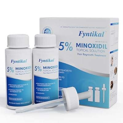 Men's Minoxidil 5% Extra Strength Hair Regrowth Solution |Beard Growth Enhancer | Fast-Absorbing Low-Residue Formula for Thinning Hair & Fuller Beard | 2 Month Supply (2x60mL) | Precision Dropper