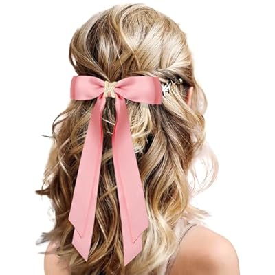 2Pcs Personalized Satin Hair Bows & Ribbon Set – Pink Hair Clips for Women, Girls, Kids | Cute Hair Accessories for Wedding, Birthday, Christmas, Valentine’s Day Gifts -K