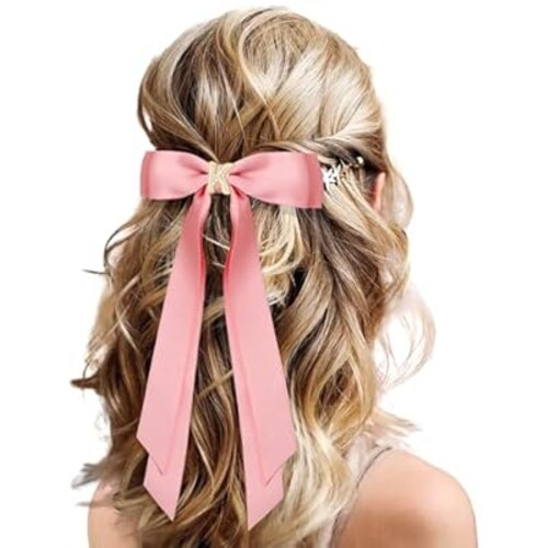 2Pcs Personalized Satin Hair Bows & Ribbon Set – Pink Hair Clips for Women, Girls, Kids | Cute Hair Accessories for Wedding, Birthday, Christmas, Valentine’s Day Gifts -K