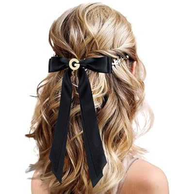 2Pcs Personalized Satin Hair Bows & Ribbon Set – Black & Beige Hair Clips for Women, Girls, Kids | Cute Hair Accessories for Wedding, Birthday, Christmas, Valentine’s Day Gifts -G