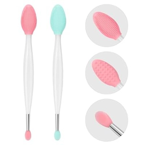Unaone Lip Scrub Brush - 2 PCS Dual-ended Lip Scrubber Exfoliator and Silicone Lip Brush, 2-in-1 Silicone Lip Scrub Tool Lip Mask Applicator, Gentle Exfoliator & Applicator for Soft