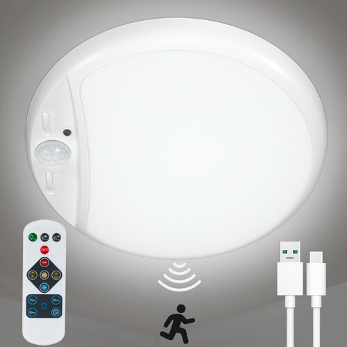 UthCracy Closet Light - Motion Sensored, Battery Operated, Wireless, Rechargeable, Dimmable, Remote Control - Bright LED Overhead Ceiliing Light for Closet, Hallway, Shower, Indoor