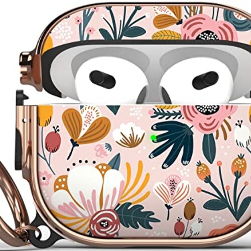 Maxjoy for AirPods 3 Case with Lock, Flower AirPod 3 Case Lock Protective Cute AirPod 3rd Generation Cover for Women Girly with Keychain for AirPods 3rd Generation 2021 Cover, Floral