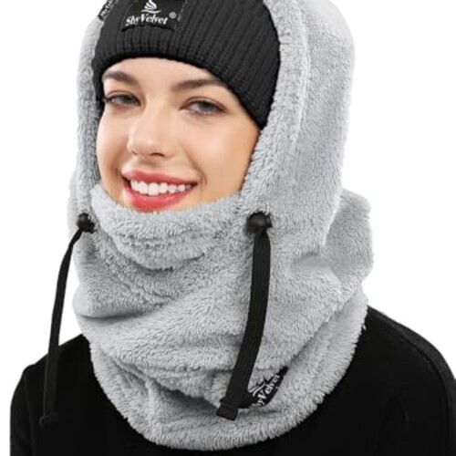 Shy Velvet Balaclava Wind-Resistant Winter Grey Face Mask,Fleece Cold Weather Ski Mask for Outdoor Skiing, Snowboarding, Motorcycling, Biking