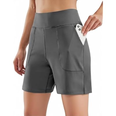 Women High Waisted Workout Yoga Shorts with Pockets 6" Bermuda Shorts Walking Running Casual