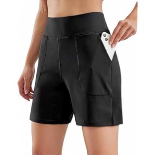Women High Waisted Workout Yoga Shorts with Pockets 6" Bermuda Shorts Walking Running Casual