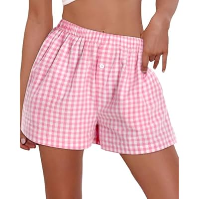 Boxer Shorts for Women Summer Gingham Pajama Casual Plaid Shorts Y2K Beach Bottoms with Pocket
