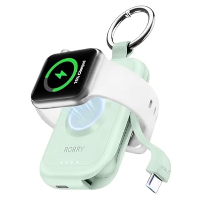 RORRY Portable Charger for Apple Watch, 2500mAh Fast Charging for iWatch Charger, Travel Essentials Gifts with Built-in USB C Cable for Apple Watch Series 10 9 8 7 6 5 Ultra 2 SE Accessories, Green