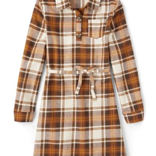 The Children's Place,Long Sleeve Plaid Fall Fashion Dress,HAY Stack,Large (10/12)