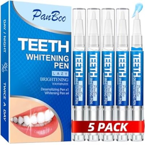 Teeth Whitening Pen 4+1(5 Pack), 70+ Treatments, Use Twice a Day Up to 1-6 Shade Whiter in 1-2 Weeks, 4 Whitening Pens plus 1 Desensitizing Pen, Effective, Painless and Enamel Safe Teeth Whitening Gel