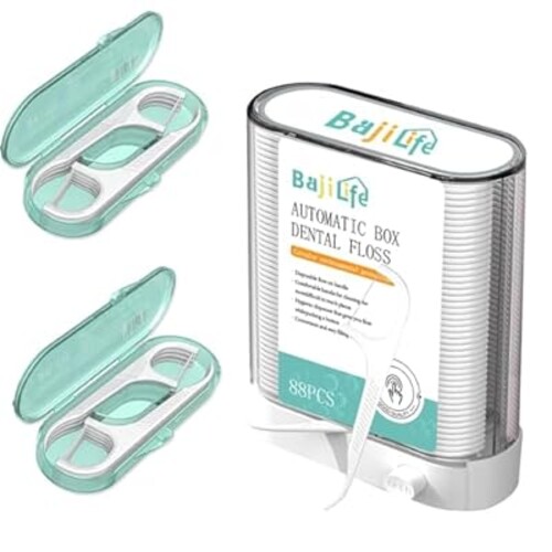 Bajilife Dental Floss Pick Dispenser, 88 Count Flosser Dispenser with 2 Box [8 Count] Portable Tooth Floss Picks Holder, Total [104 Count] Flossers for Adults Home Travel Hotel