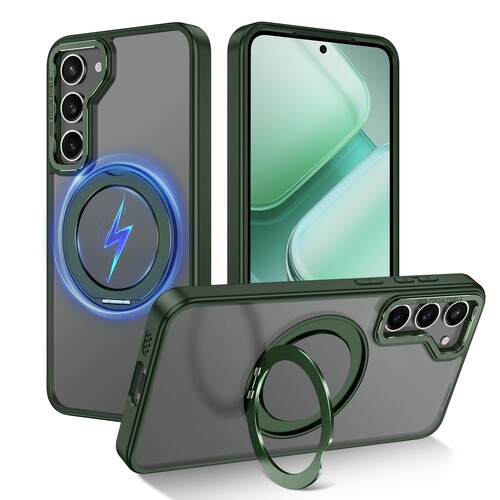 Rancase Compatible with Galaxy S23 Case with Stand,Fit for MagSafe,360°Rotatable Ring Designed,Translucent Matte Texture Protective Military Grade Shockproof Case,Green
