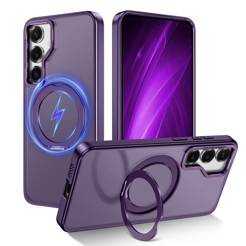 Rancase Compatible with Galaxy S25 Plus Case with Stand,Fit for MagSafe,360°Rotatable Ring Designed,Translucent Matte Texture Protective Military Grade Shockproof Case,Deep Purple
