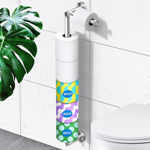 Longzon Toilet Paper Holder Wall Mount, Modern Silver Bathroom Toilet Paper Roll Holder for 6 Rolls Tissue with Storage, Premium SUS304 Stainless Steel Rustproof with Reserve for Bathroom, Washroom