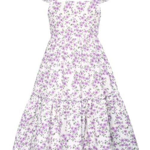 GRACE KARIN Girls Casual Spring Dress Tie Back Flutter Sleeve Spring Dress Purple Floral 6Y
