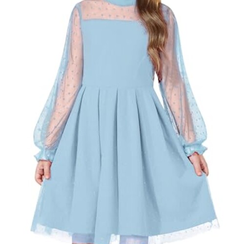 Arshiner Long Sleeve Girls Dress Fall Party Fancy Spring Easter Tulle DressesLight Blue Size 14-16