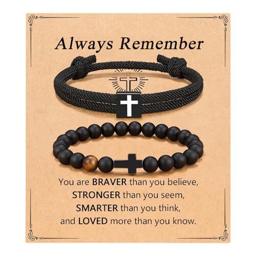 FIRAZIO 2PCS Christian Easter Gifts for Men, Easter Basket Stuffers Cross Bracelet for Men Birthday Confirmation Christian Gifts,Inspirational Faith Based Jesus Bracelets