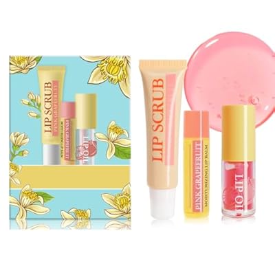 Lip Balm, Scrubs, Plumping Oil 3-in-1 Lips Care Set | Exfoliate, Hydrate & Heal Cracks Effectively Moisturizes Lip Clear Repairs Dry Lips Skincare Gift Kit (PINK GRAPEFRUIT)