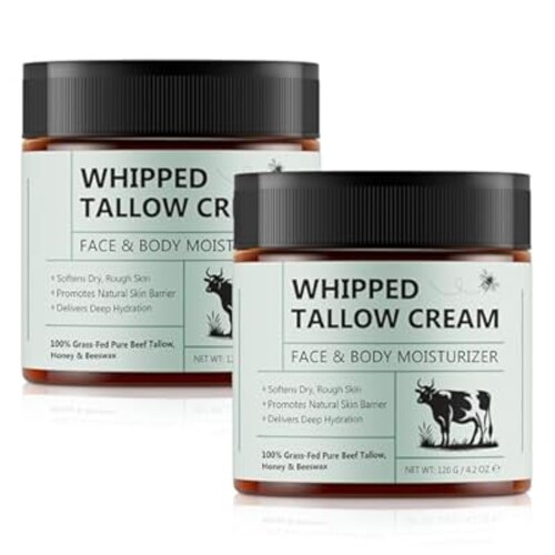 Uruses 2PCS Beef Tallow for Skin, Tallow and Honey Balm, Natural Whipped Tallow Cream for Face & Body Moisturizer, Tallow Cream with Honey & Beeswax, Body Lotion Skin Care for Sensitive Skin
