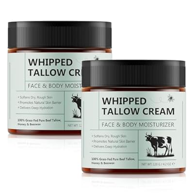 Uruses 2PCS Beef Tallow for Skin, Tallow and Honey Balm, Natural Whipped Tallow Cream for Face & Body Moisturizer, Tallow Cream with Honey & Beeswax, Body Lotion Skin Care for Sensitive Skin