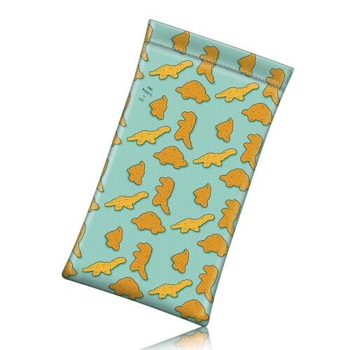 FINTIE Eyeglasses Pouch with Cleaning Cloth, Portable Squeeze Top Vegan Leather Soft Glasses Case Anti-Scratch Sunglasses Bag, Dino Nuggets