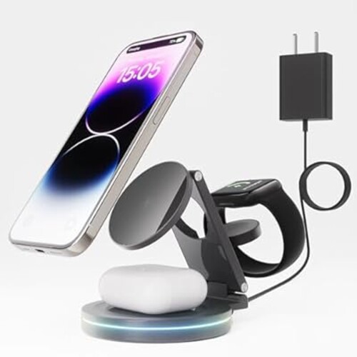 SUOFEIYA 3 in 1 Wireless Charging Station with 20W Fast Charging, 360° Rotation, LED Light - Wireless Charger for iPhone, iWatch, Airpods iPhone Charger for Maximum Convenience