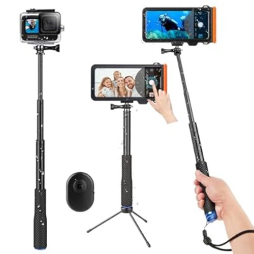 Bluetooth Selfie Stick, Underwater Diving Surfing Swimming Bluetooth Phone Selfie Stick, Extendable & Portable Waterproof Video Recording Compatible with iPhone/Android Cellphones and Gopro AKASO etc.