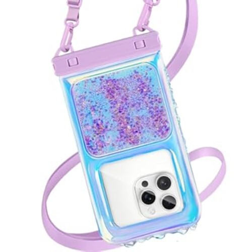 MR.LUYU Waterproof Phone Pouch, IPX8 Floating Waterproof Phone Case with Lanyard for iPhone 16 15 14 Pro Max Galaxy S25 S24, Dry Bag Cruise Ship Essentials for Beach, Up to 7''- Iridescent Purple