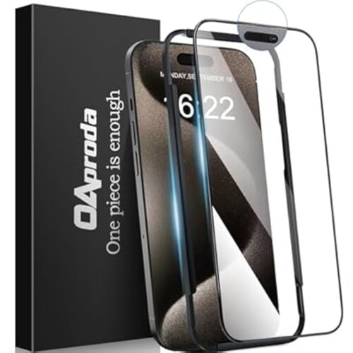 OAproda Screen Protector for iPhone 15 Pro Max, [One is Enough] 9H+ Hardness Full Coverage Ultra HD Clear Tempered Glass Film, Shatterproof, Scratch Resistance, Anti-Fingerprint for iPhone 6.7 Inches